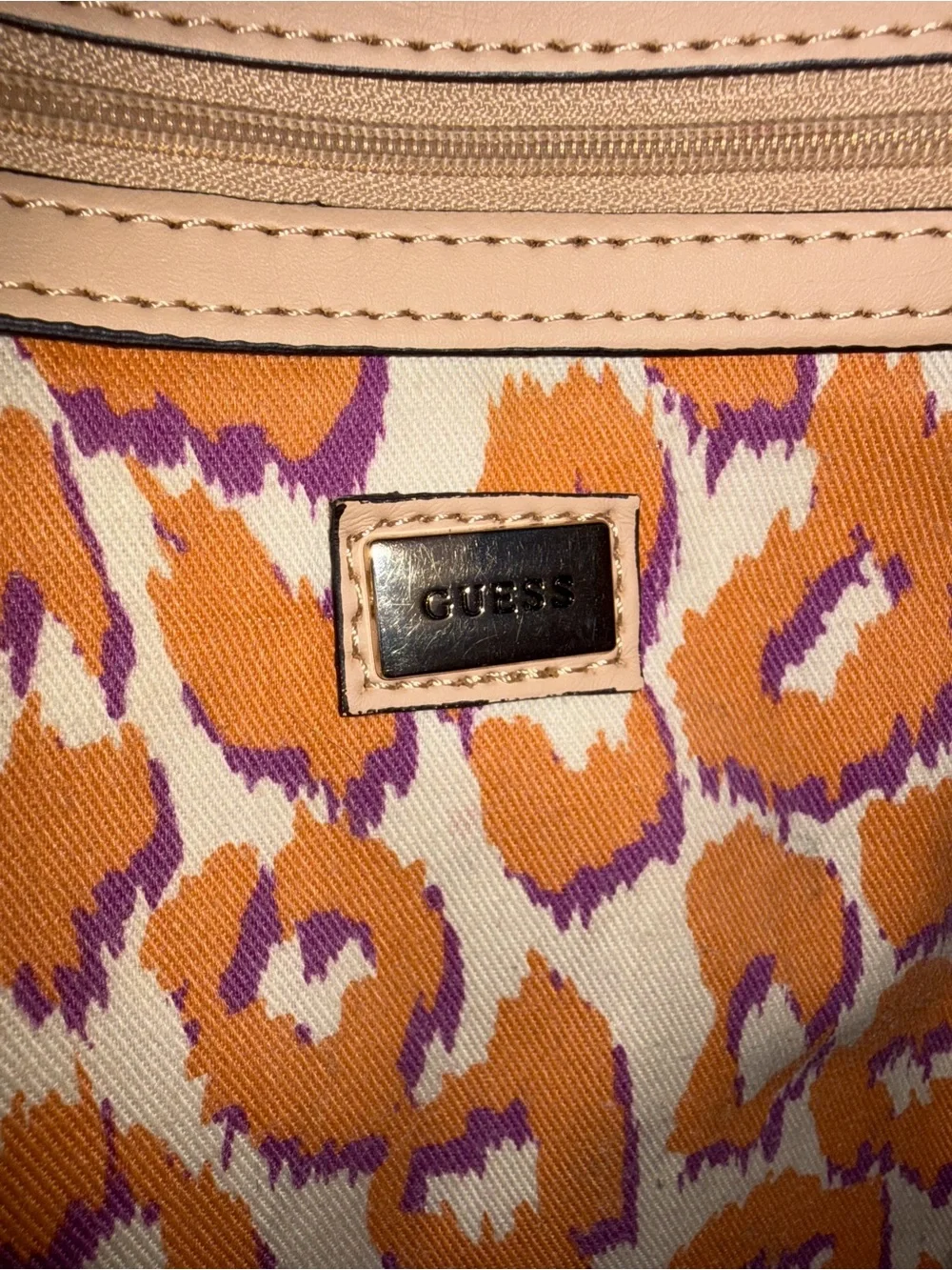 GUESS Cream and Brown Logo-Print Tote